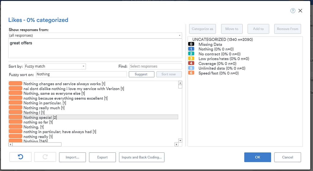 shows categorization frame and fuzzy match on Nothing