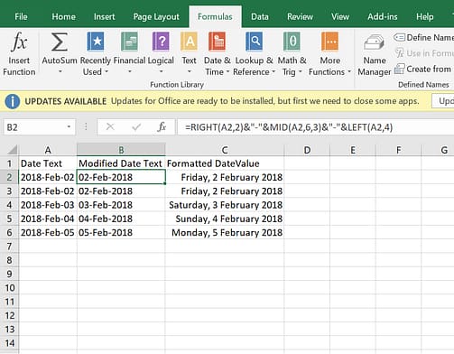 Excel table convert dates