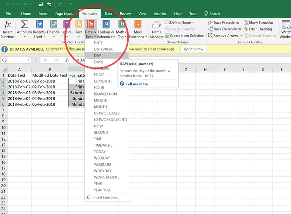 Excel convert dates