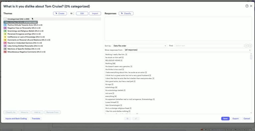 Screen capture of AI text analysis in action
