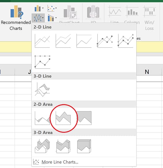 creating an area chart in excel